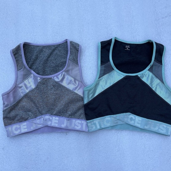 Justice Active Girls Training Sports Bras Set Of 2 Size 28 Mint Green & Purple - Picture 1 of 7